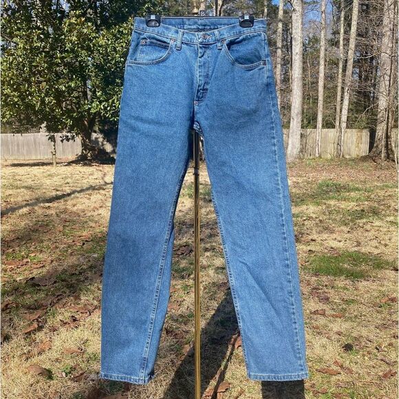 Wrangler Straight Cotton Stretch Denim Blue Jeans - Picture 2 of 7